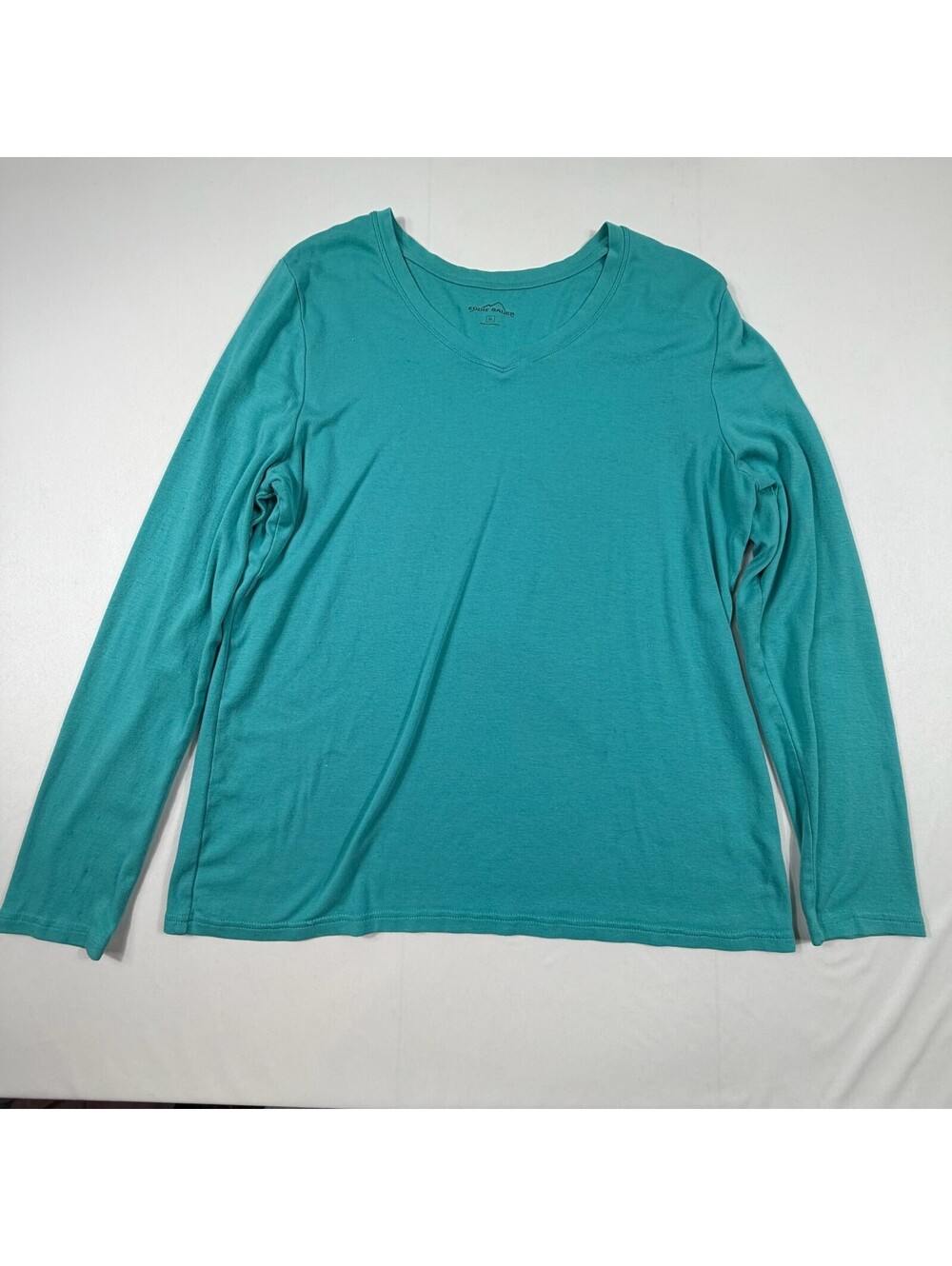 Eddie Bauer Women's Long Sleeve V-Neck Shirt XL Turquoise Cotton Blend